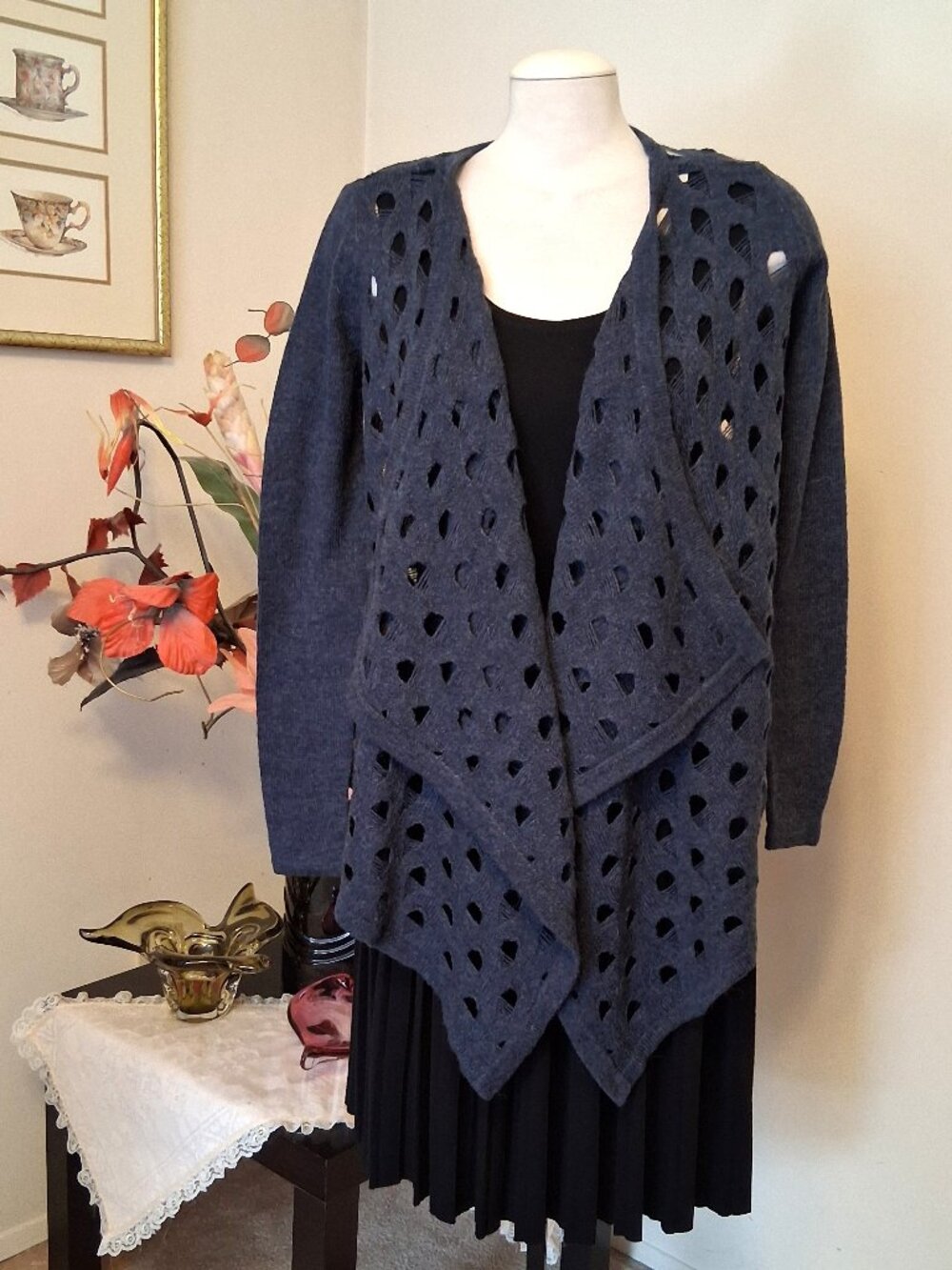 NWOT Mac & jac Premium Quality Knit Cardigan Sweater Coat Blue Knitwear 12